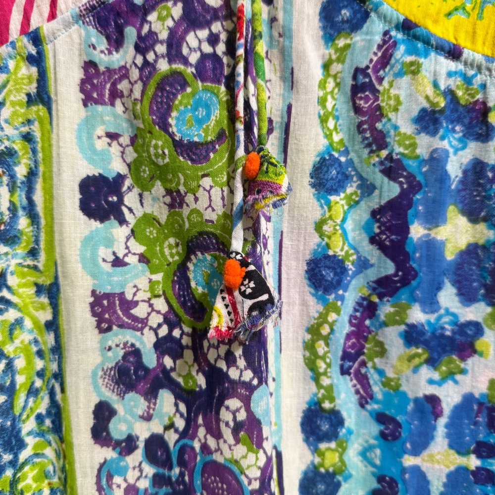 Colorful Patchwork V-Neck Blouse - image 7